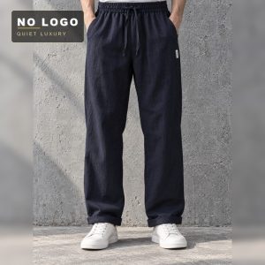 Men's Tencel Linen Wide Leg Pants - Elastic Waist Relaxed