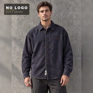 Men's Washed Corduroy Shirt - Embroidered Long Sleeve