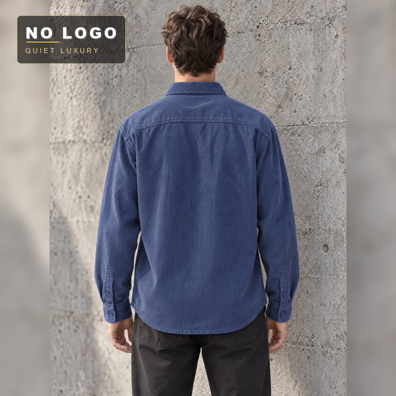 Men's Heavy Corduroy Button-Up Shirt - Washed Embroidered - Image 8