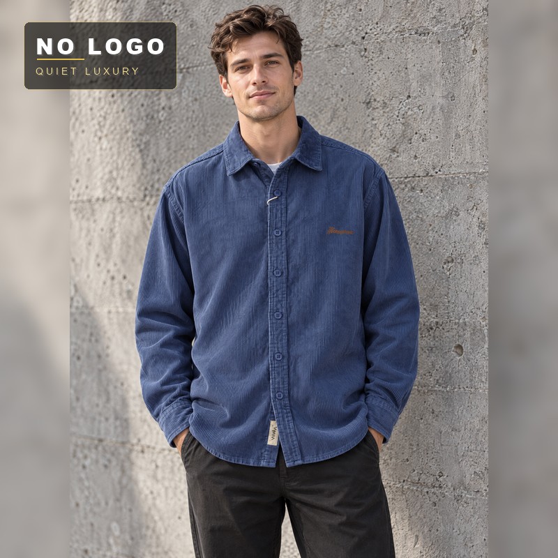 Men's Heavy Corduroy Button-Up Shirt - Washed Embroidered