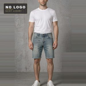 Men's Distressed Patchwork Denim Shorts - Embroidered Waist