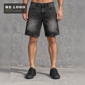 Men's Washed Black Denim Shorts - Distressed Relaxed