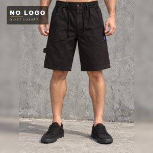 Men's Washed Cotton Cargo Shorts - Elastic Waist Mid Length