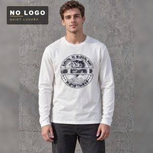 Men's Brushed Cotton Long Sleeve Tee - Fish Letter Graphic