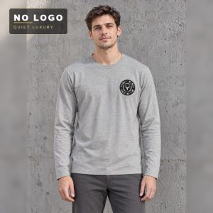 Men's Embroidered Badge Long Sleeve Tee - Combed Cotton Crew