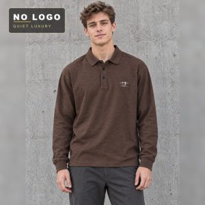 Men's Long Sleeve Polo Shirt - Slub Cotton Embroidered