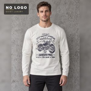 Men's Brushed Cotton Long Sleeve Tee - Motorcycle Letter Graphic