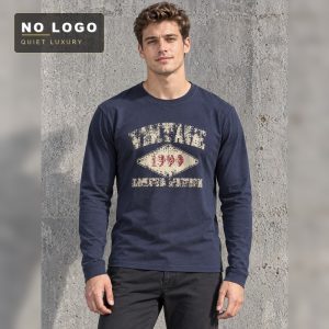 Men's Brushed Cotton Long Sleeve Tee - Retro Letter Graphic