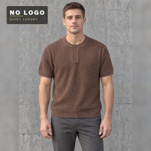 Men's 38% Linen Blend Short Sleeve Tee - Henley Neck