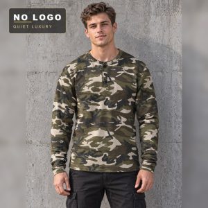 Men's 300G Heavyweight Camo Henley Long Sleeve Tee - Washed Vintage